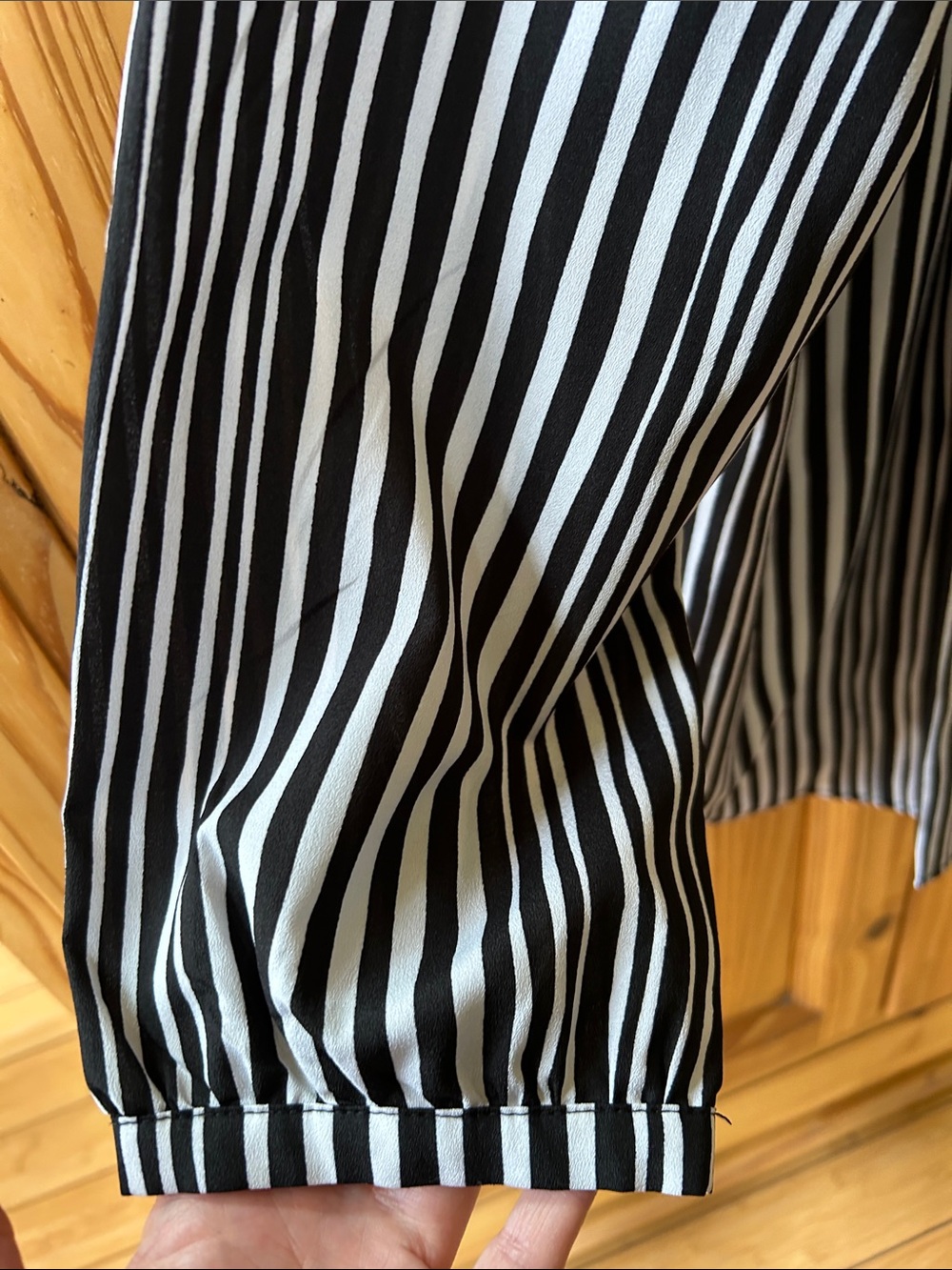 Milano Top Striped Black & White Peasant Blouse 3/4 Sleeves Lightweight - Picture 4 of 8